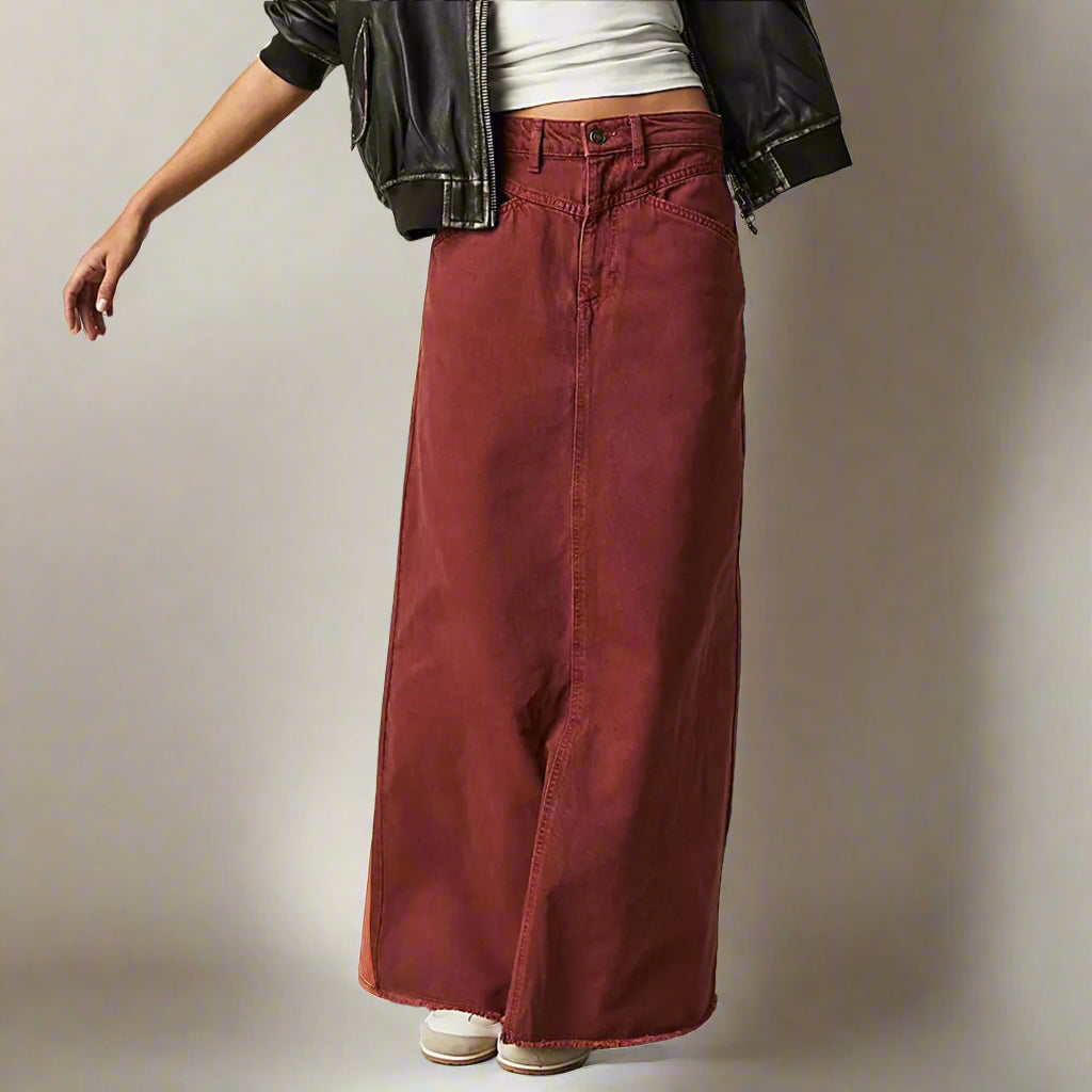 Dames Maxi Denim Rok Met Hoge Taille En Tijdloos Design