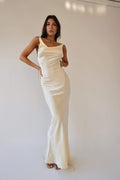 Dames Elegante Satijnen Maxi-Jurk Met Open Rug