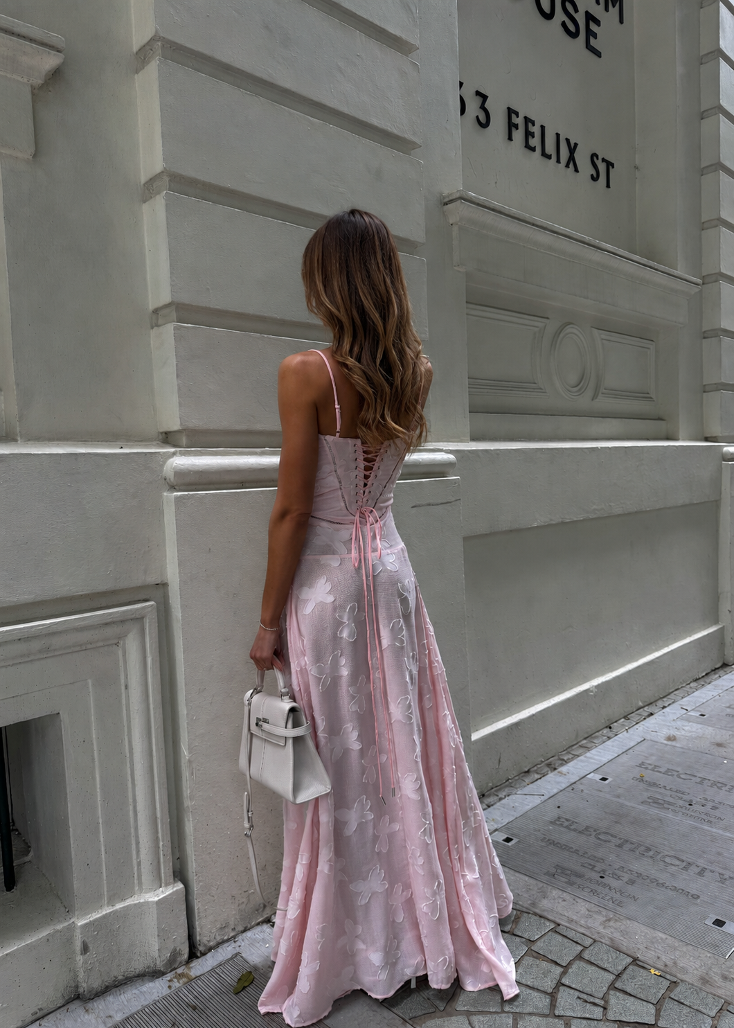 Floor | Roze Midi Jurk Met Bloemen Voor Dames