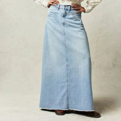 Dames Maxi Denim Rok Met Hoge Taille En Tijdloos Design