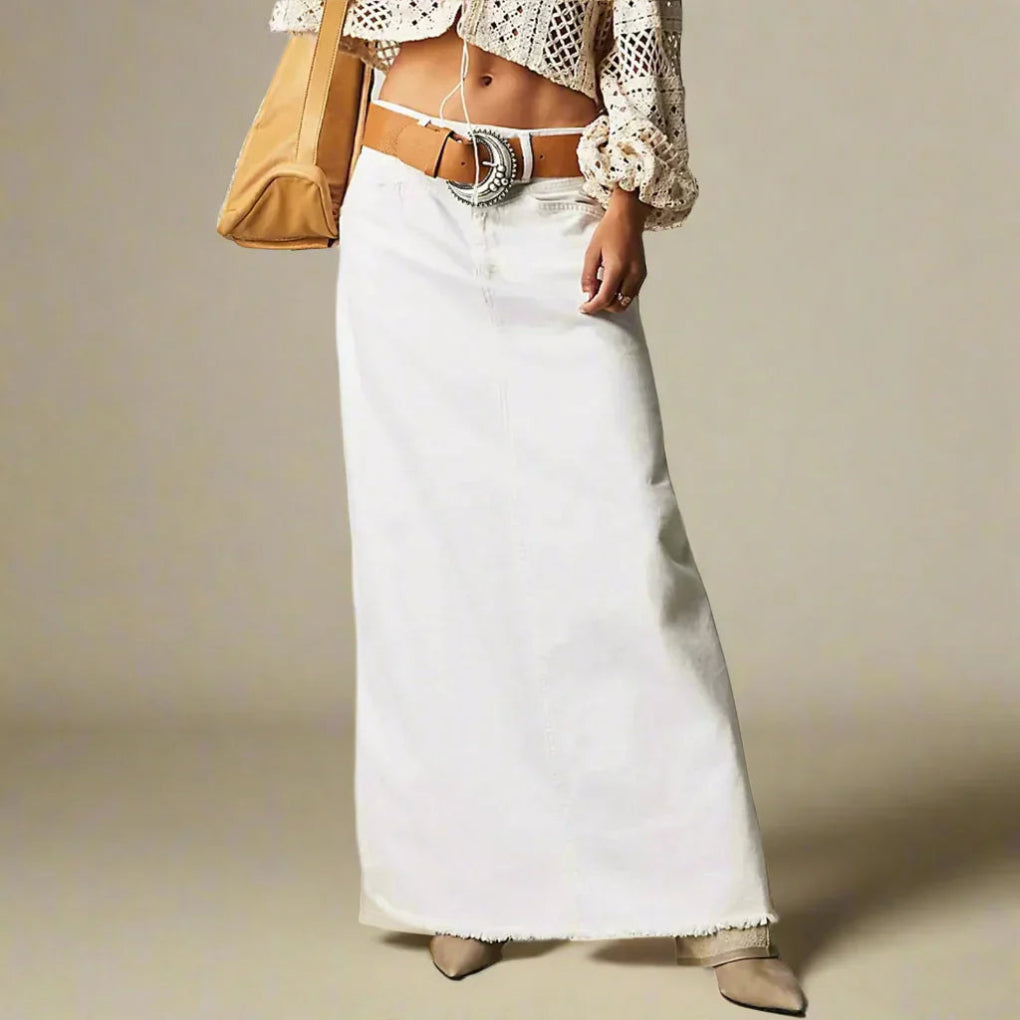 Dames Maxi Denim Rok Met Hoge Taille En Tijdloos Design