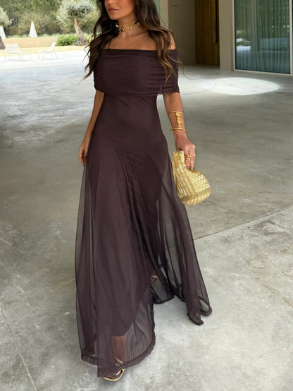 Dames Elegante Off-Shoulder Chiffon Maxi-Jurk