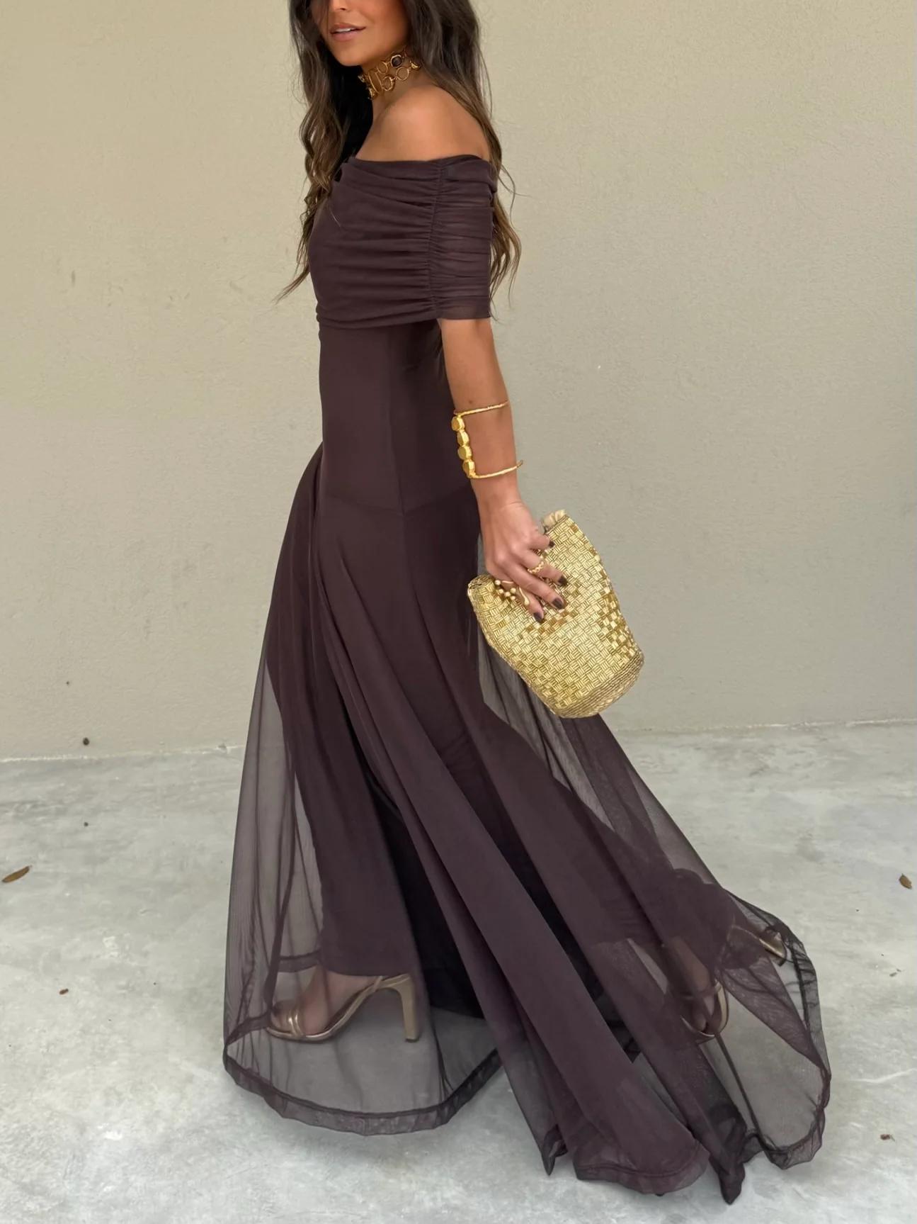 Dames Elegante Off-Shoulder Chiffon Maxi-Jurk