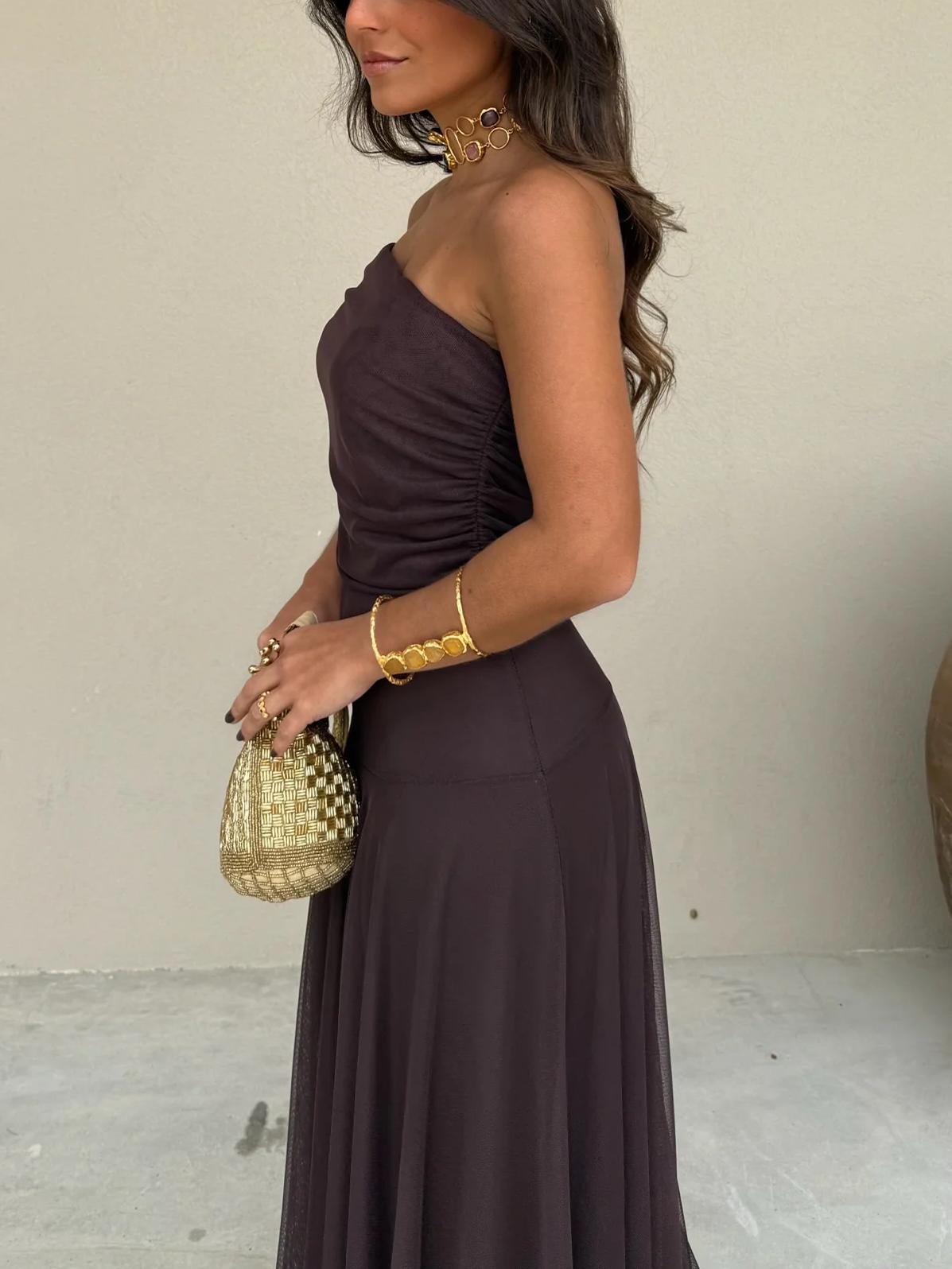 Dames Elegante Off-Shoulder Chiffon Maxi-Jurk