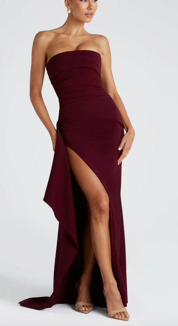 Dames Elegante Strapless Split Maxi Jurk