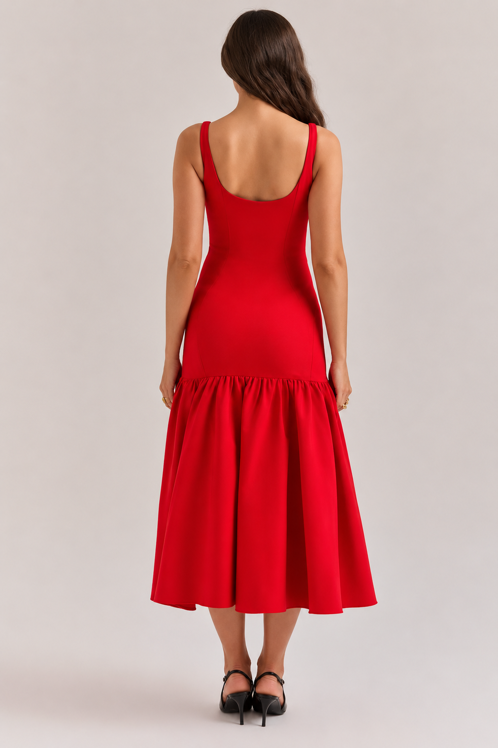 Sanne | Midi Jurk Met Ruches Voor Dames
