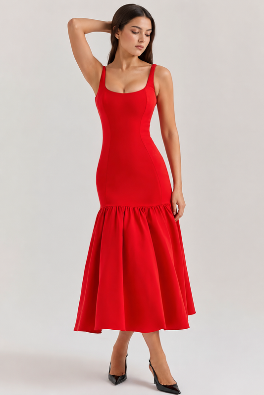 Sanne | Midi Jurk Met Ruches Voor Dames