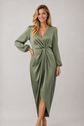 Sofia | Midi Jurk Met Wikkeldetail En Lange Mouwen Van Satijnlook Voor Dames