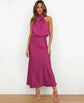 Dames Satijnen Halter Midi Jurk