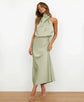 Dames Satijnen Halter Midi Jurk