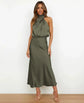 Dames Satijnen Halter Midi Jurk