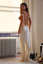 Dames Elegante Satijnen Maxi-Jurk Met Open Rug